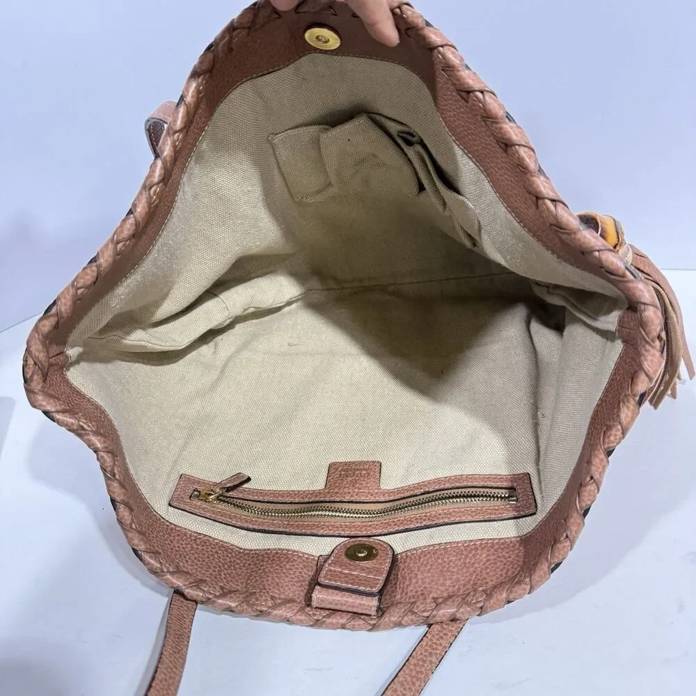 Authentic GUCCI Bamboo Guccissima Leather Tote Bag Brown Tassel 218780